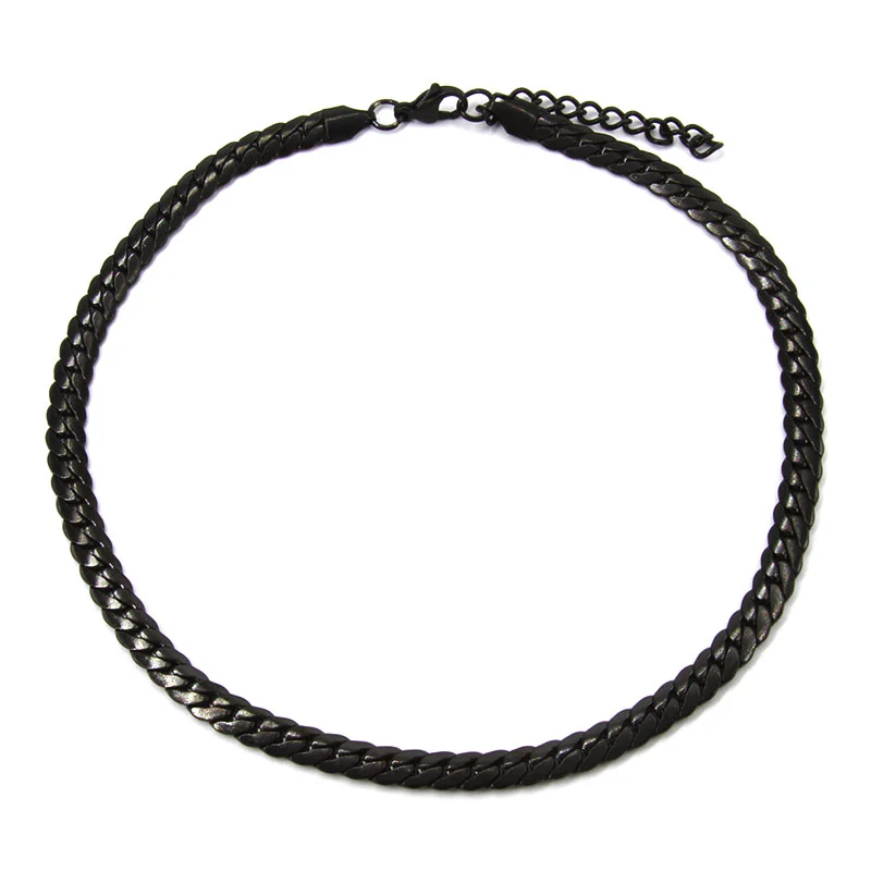 Cadena Acero Negro Estilo Choker Eslabon Plano 5mm x36cm