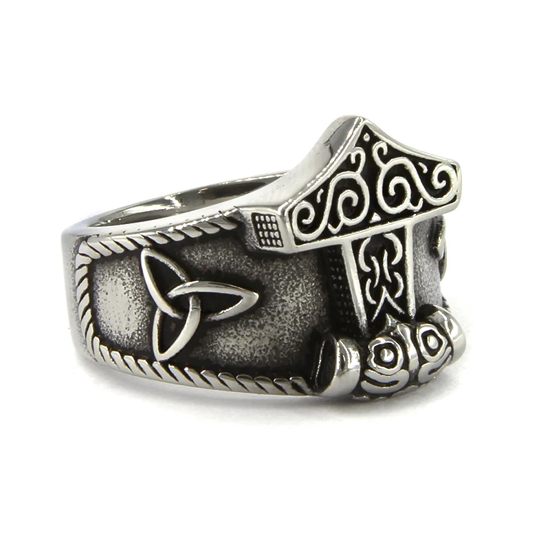Anillo Acero Plateado Hombre Martillo Thor Triquel Simple