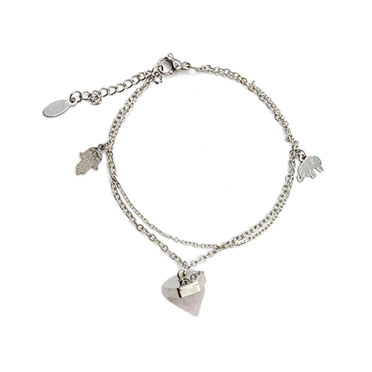 Pulsera Acero Plateado Colgantes Suerte Cuarzo Blanco