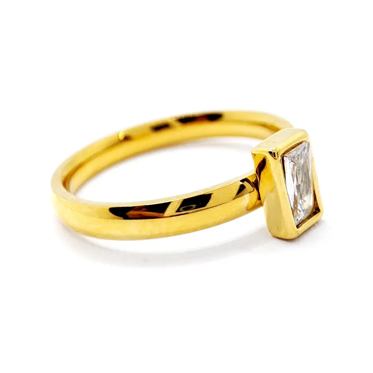 Anillo Acero Dorado Mujer Elegante Zirconia Rectangular