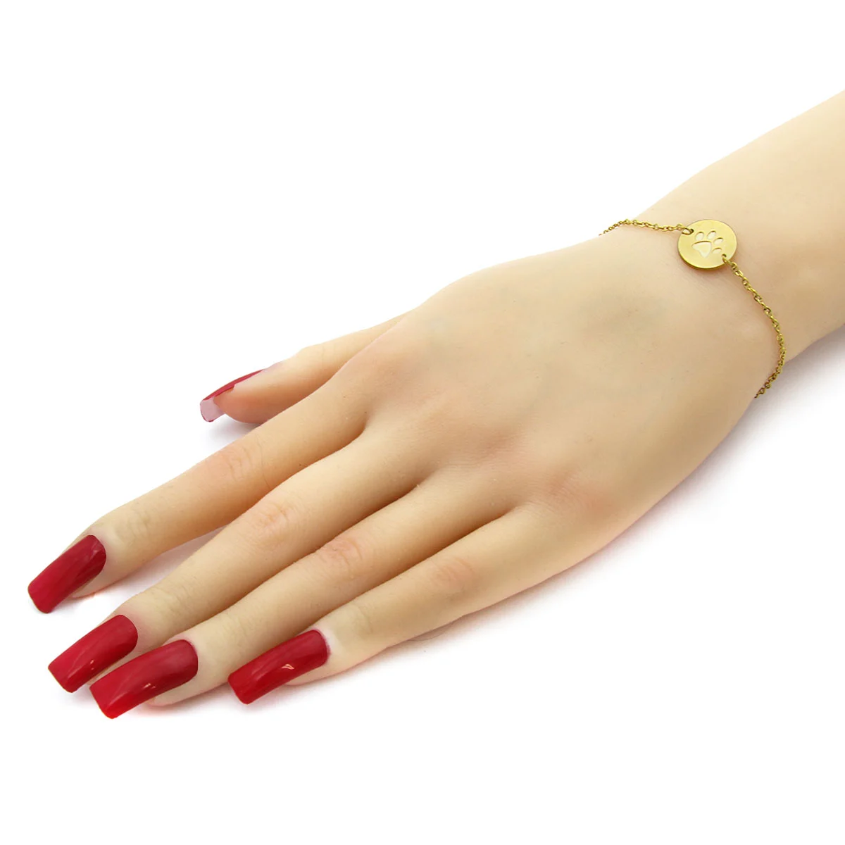 Pulsera Acero Inoxidabe Dorado Dije Circular Huella Perro