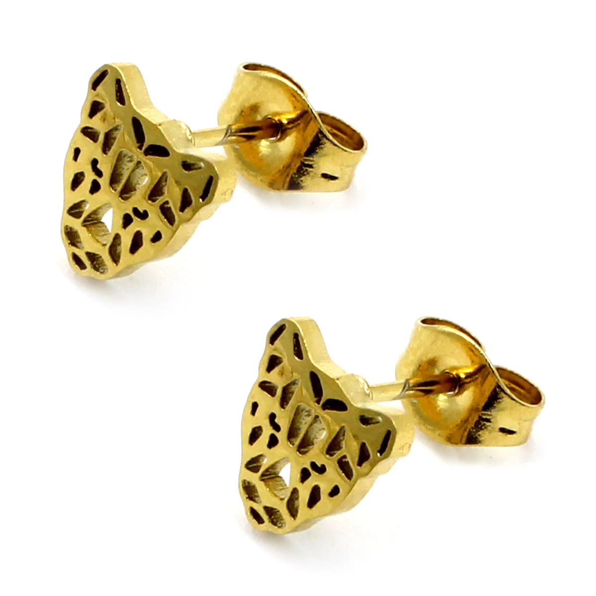 Aretes Acero Inox Dorado Tipo Broquel Pantera Geometrica