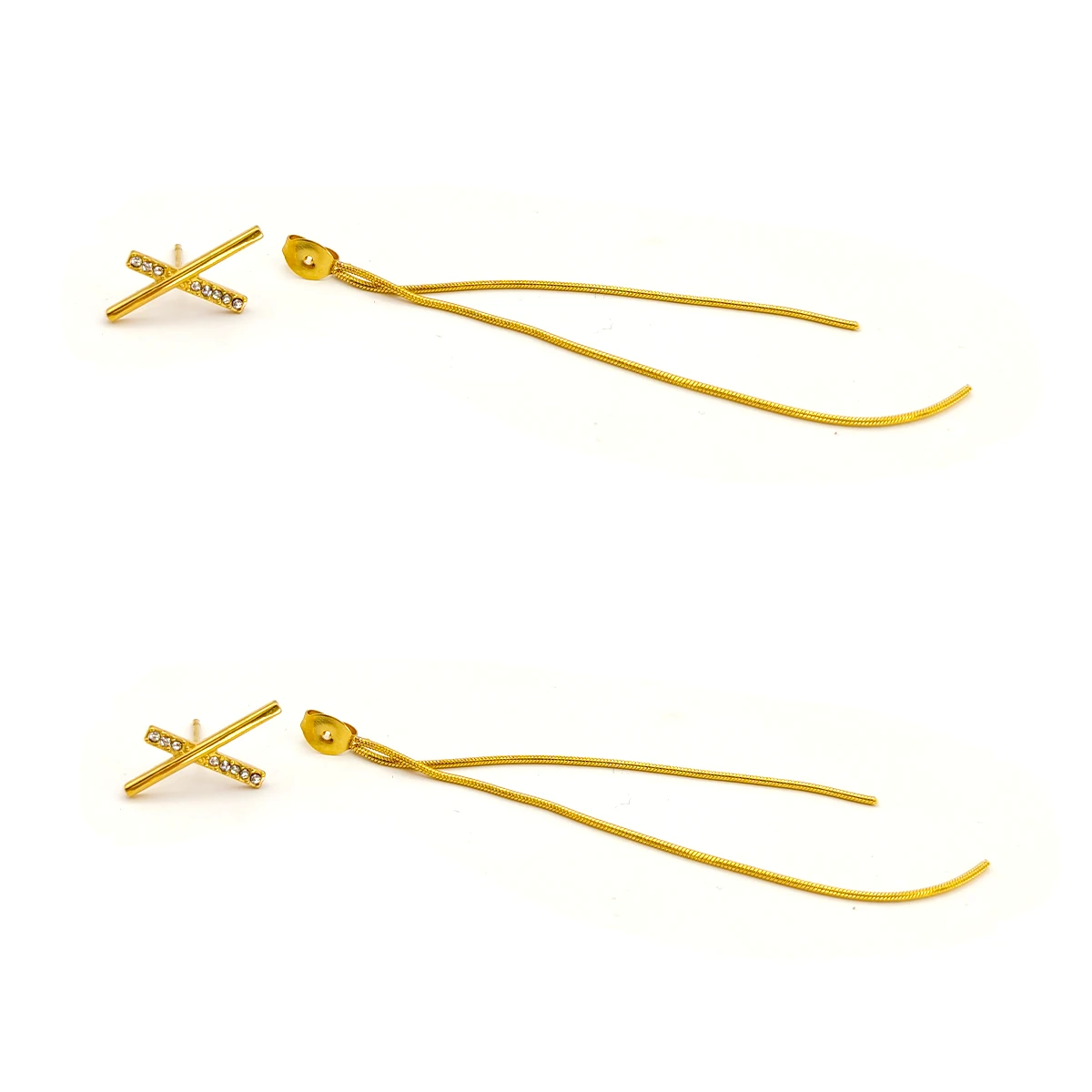 Aretes Acero Dorado Cruz Zirconia Cadena Largos Elegante