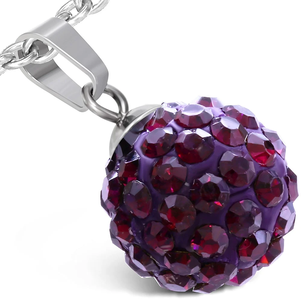 Dije de Acero y Zirconias Purpuras Shamballa Diseño Esfera