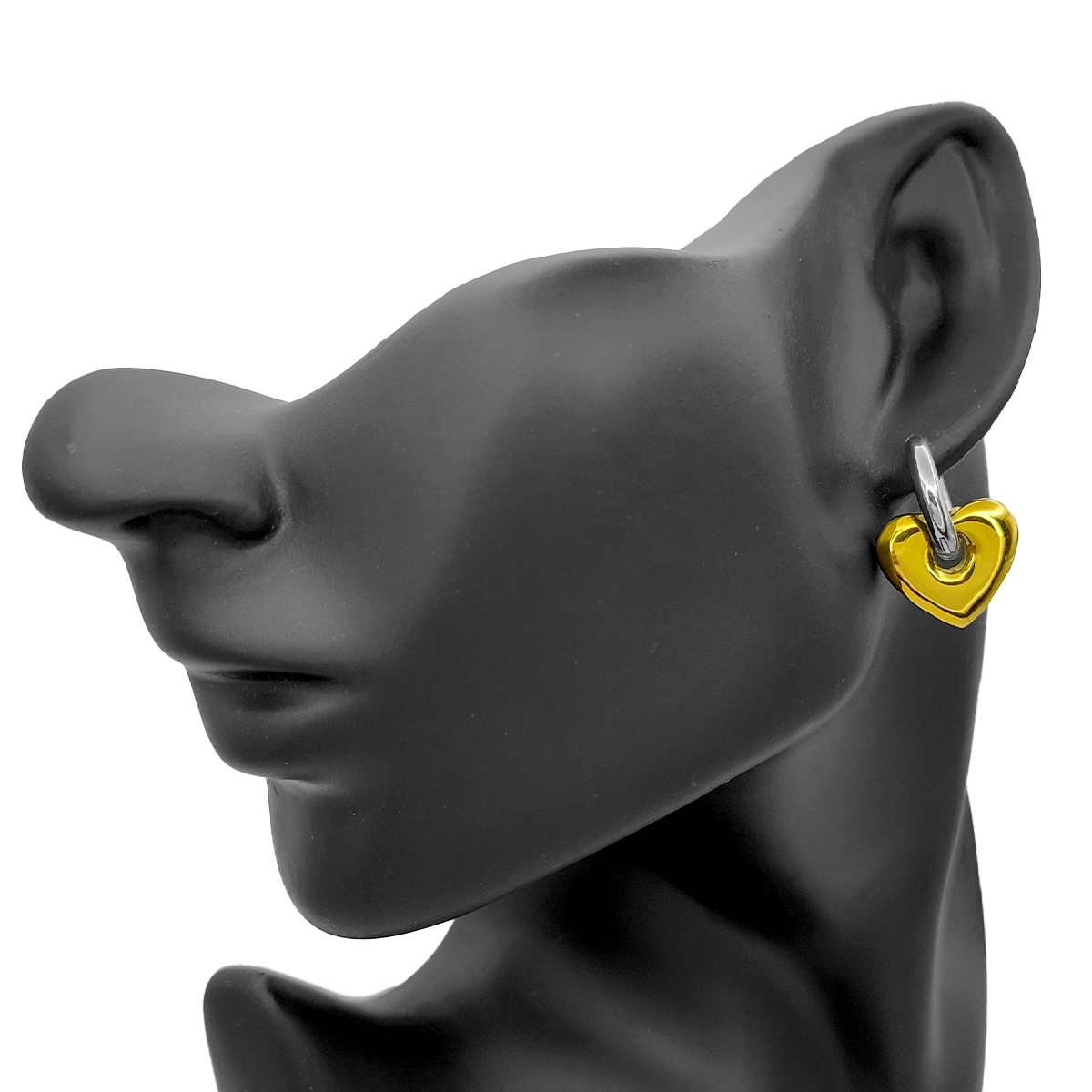 Aretes Acero Bicolor Huggies Chunky Colgante Corazon