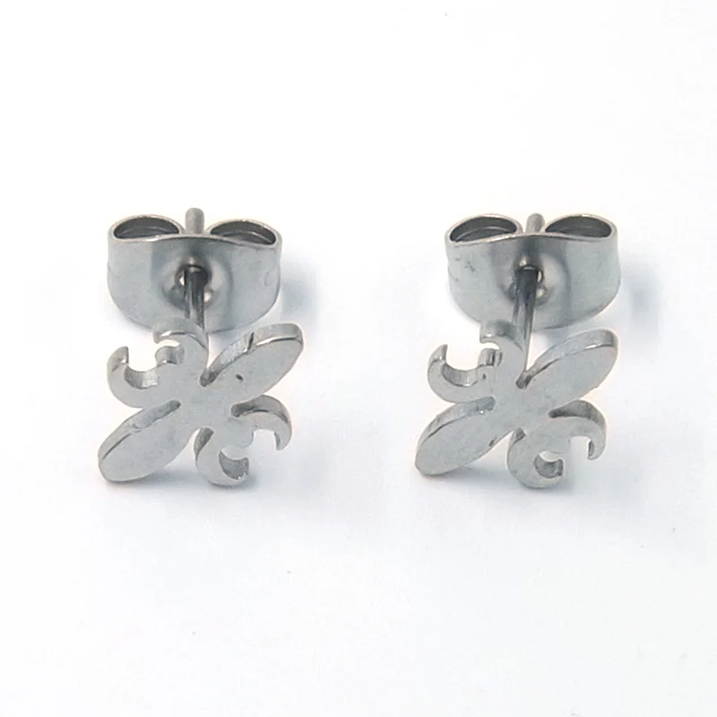 Aretes de Acero tipo Broquel Flor de Lis Plateada