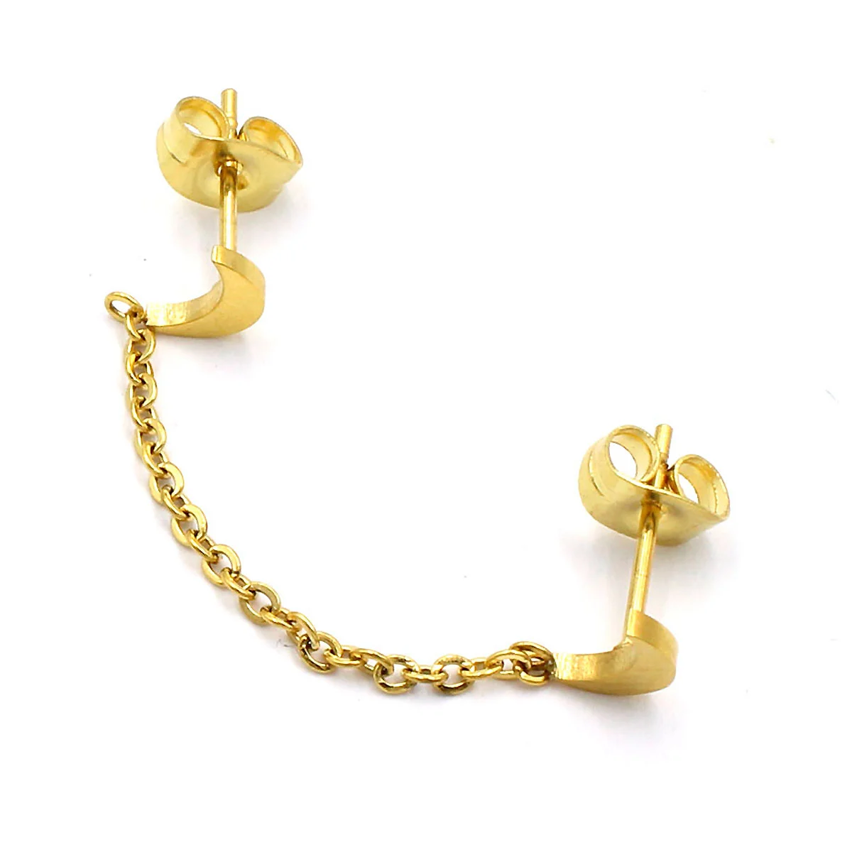 Ear Cuff Acero Inoxidable Dorado Doble Luna Cadena