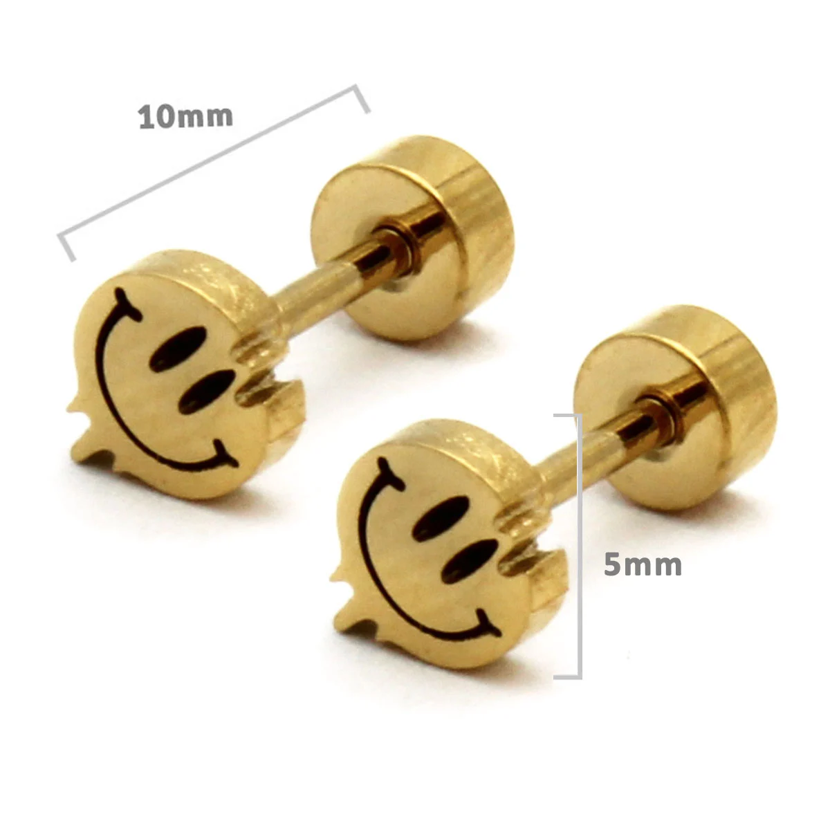 Aretes Tipo Broquel Dormilon Acero Dorado Happy Face