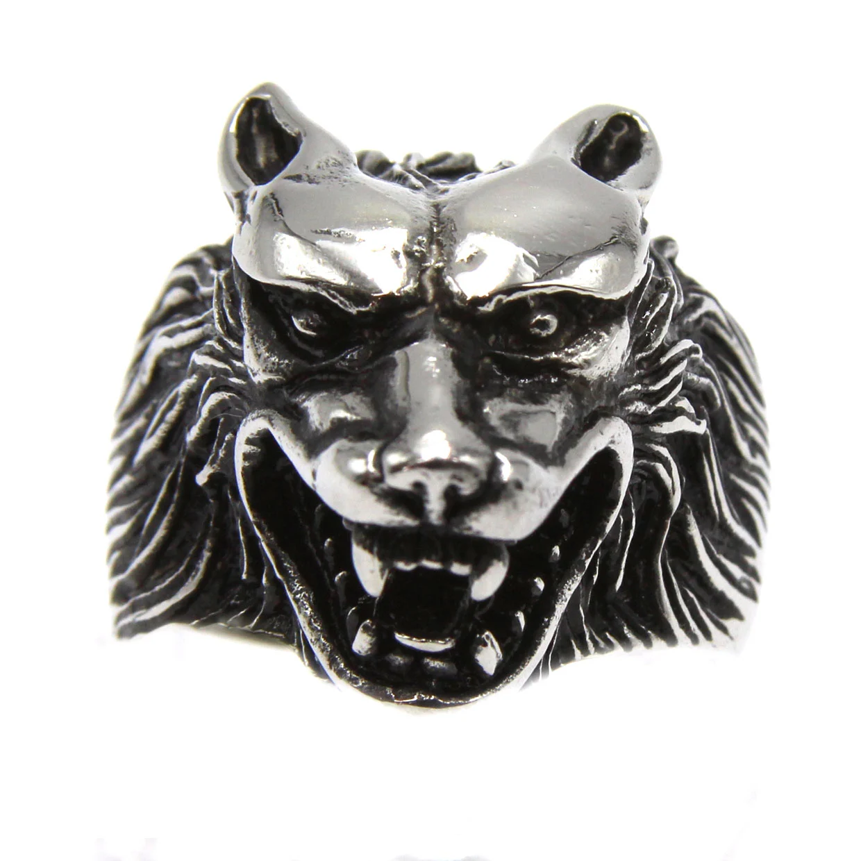Anillo de Hombre en Acero Cabeza de Lobo Nocturno
