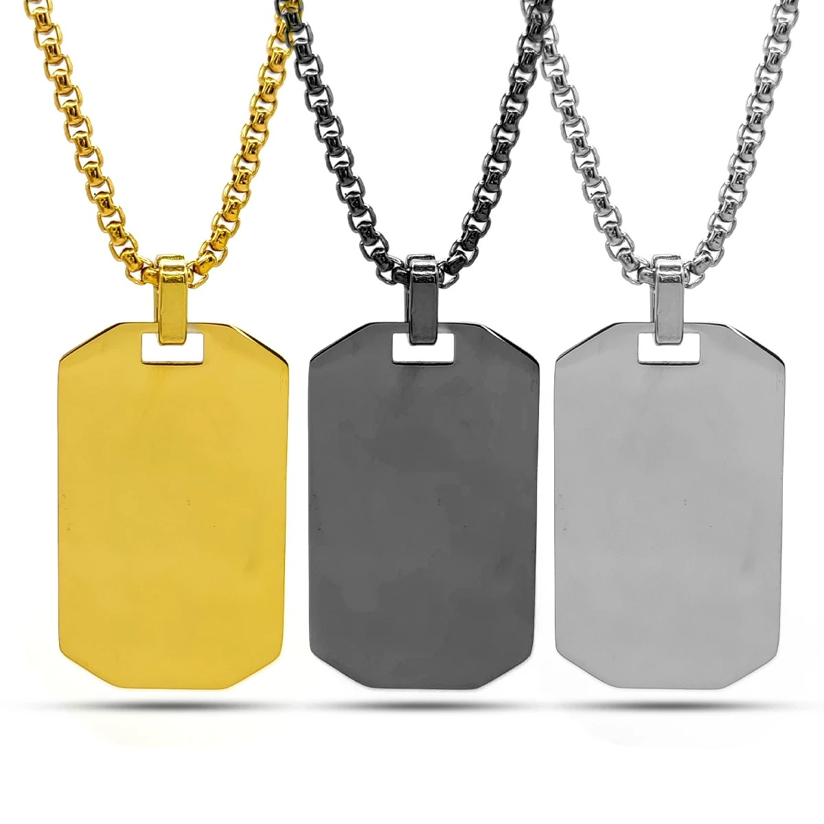 Collar Acero Placa Rectángular Esquinas Planas Para Grabado