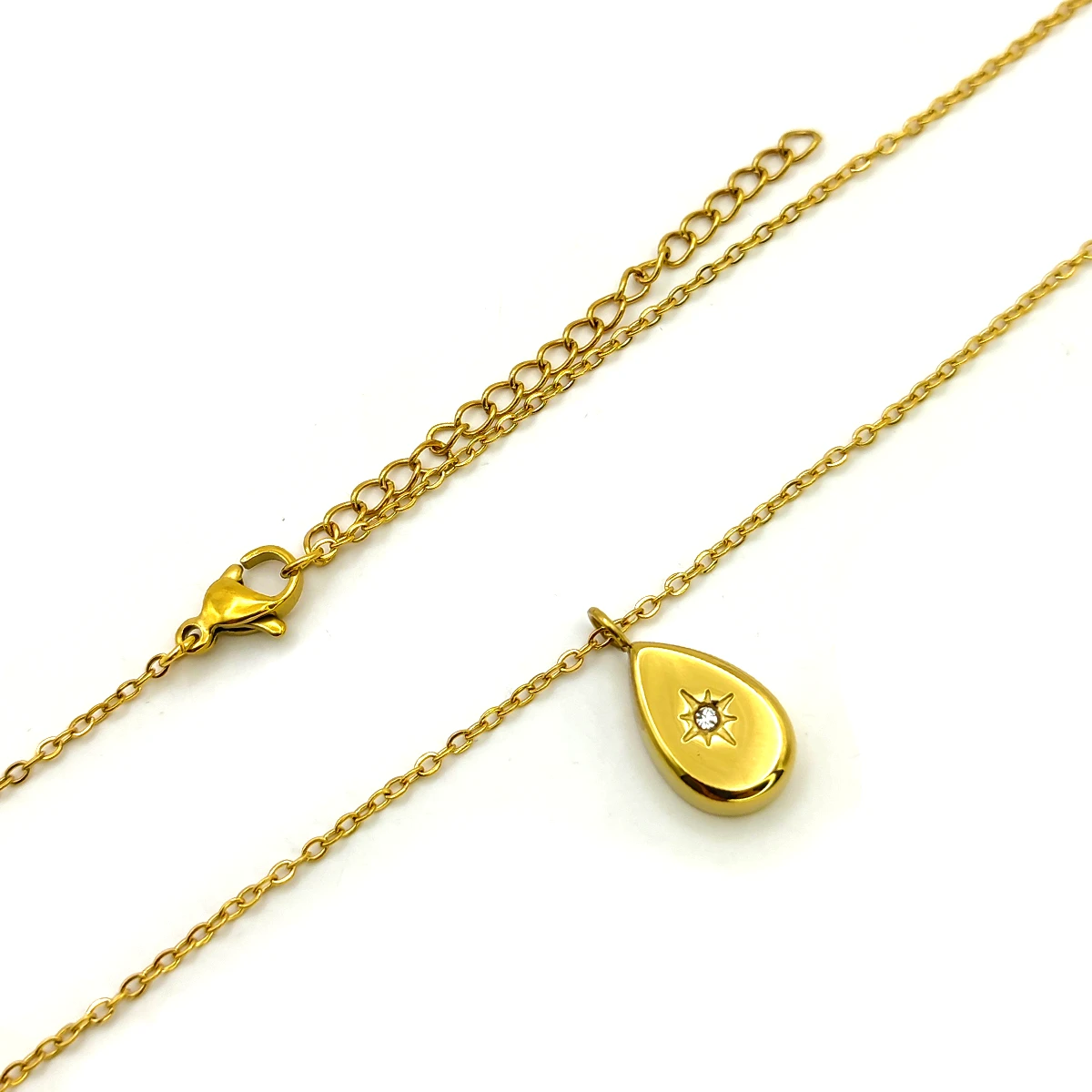 Collar Acero Inox Dorado Gota Estrella Cristal Central