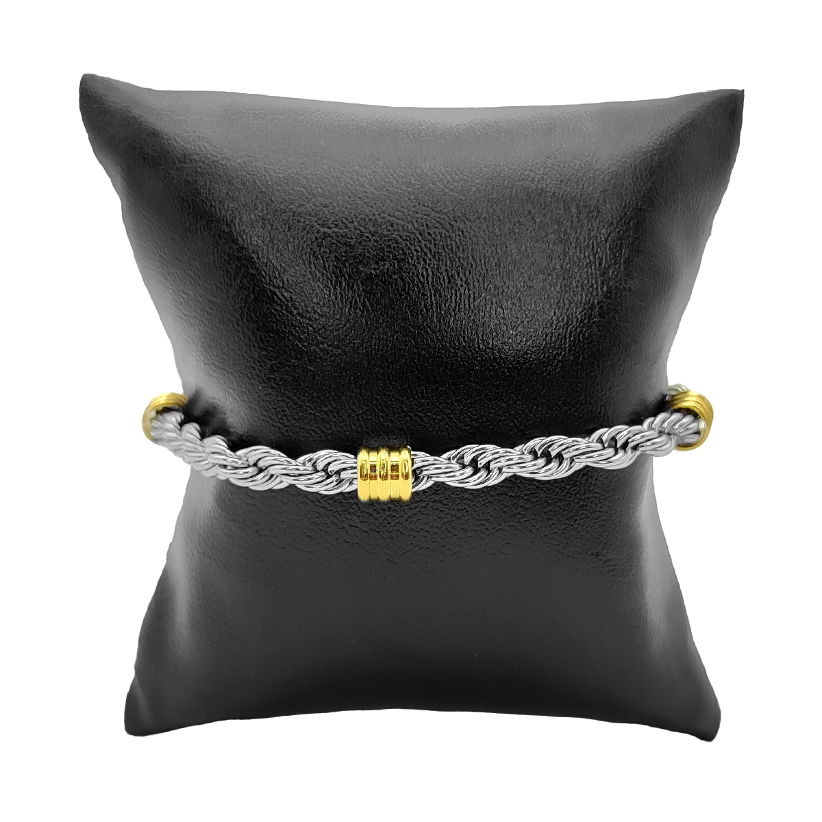 Pulsera Acero Bicolor Esclava Torzal Remaches Tubo