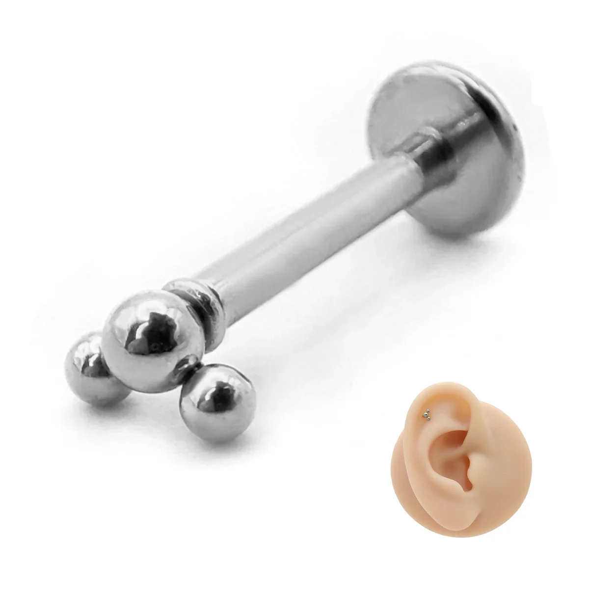 Piercing de Oreja Acero Tres Balines Esferas Minimalista