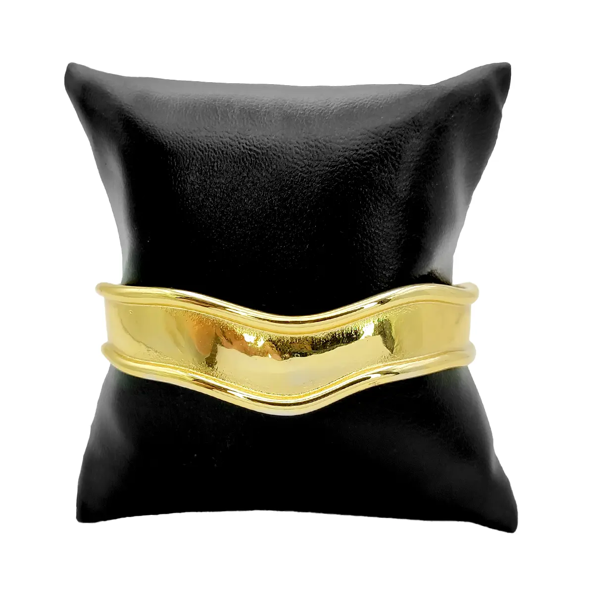 Pulsera Acero Dorado Brazalete Ondas Biselado Liso