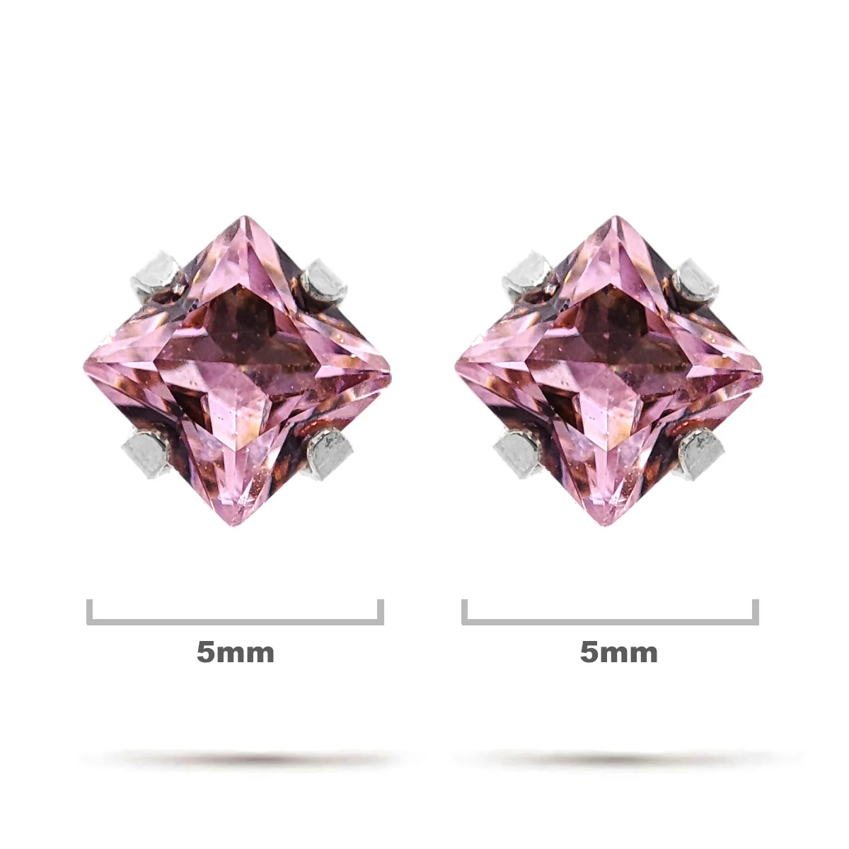 Aretes Acero Inox Plateado Tipo Broquel Cuadrado Rosa