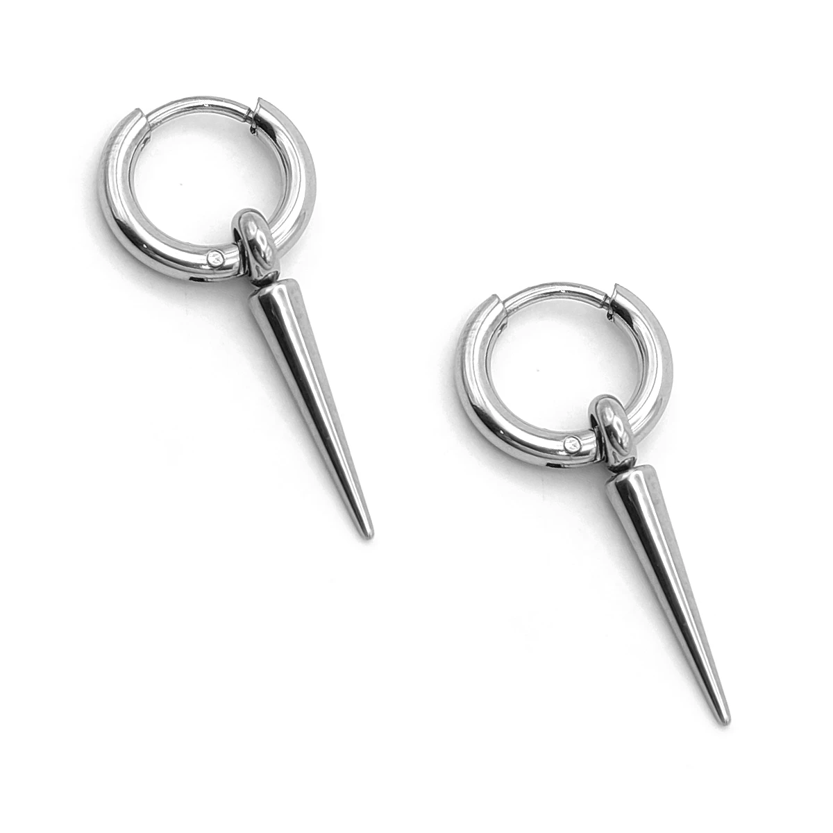 Aretes Acero Inox Plateado Huggies Colgante Pico Punk