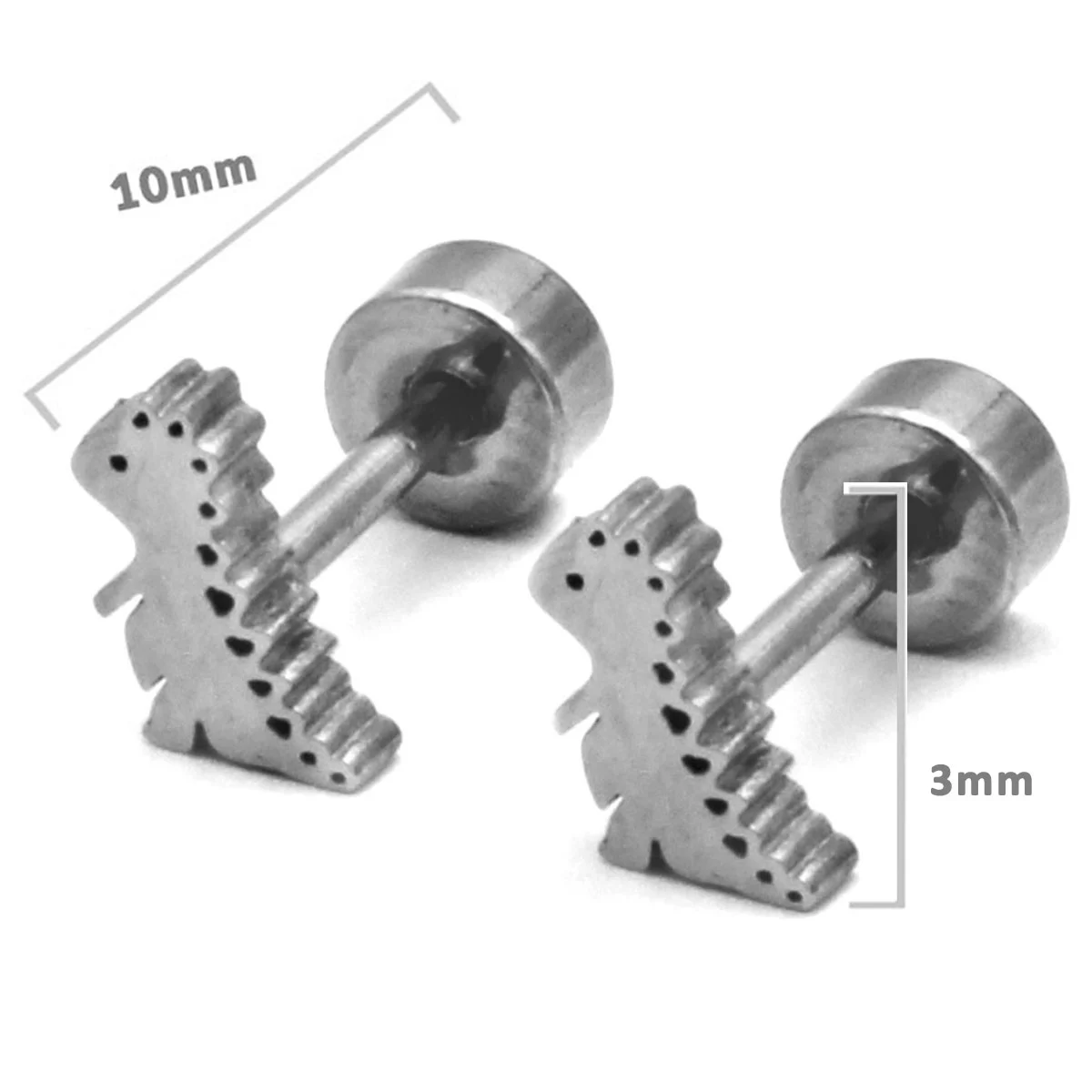Aretes Tipo Broquel Dormilon Acero Plateado Dinosaurio