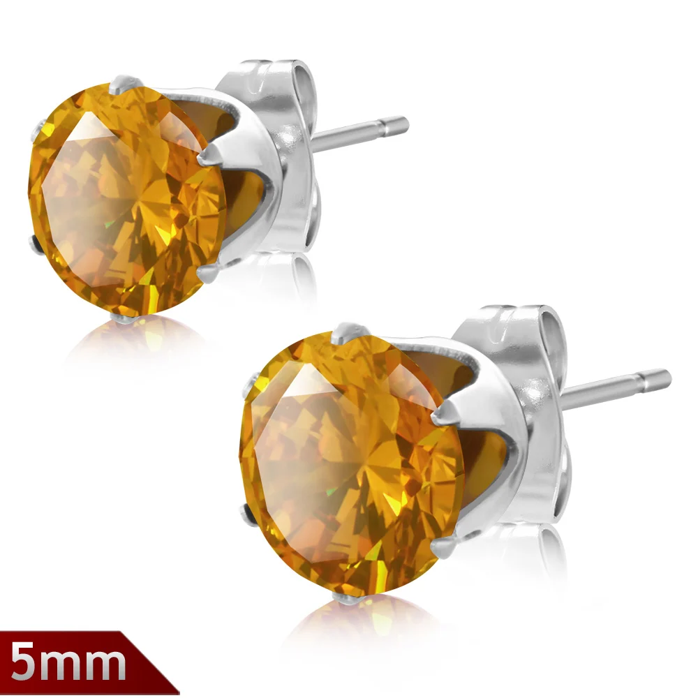 Broqueles Plateados con Zirconia Topaz de 5mm Diamante