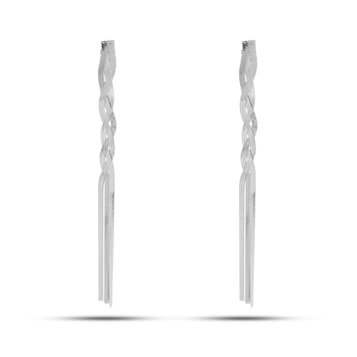 Aretes Acero Cadena Planchada Trenzada Largos Noche