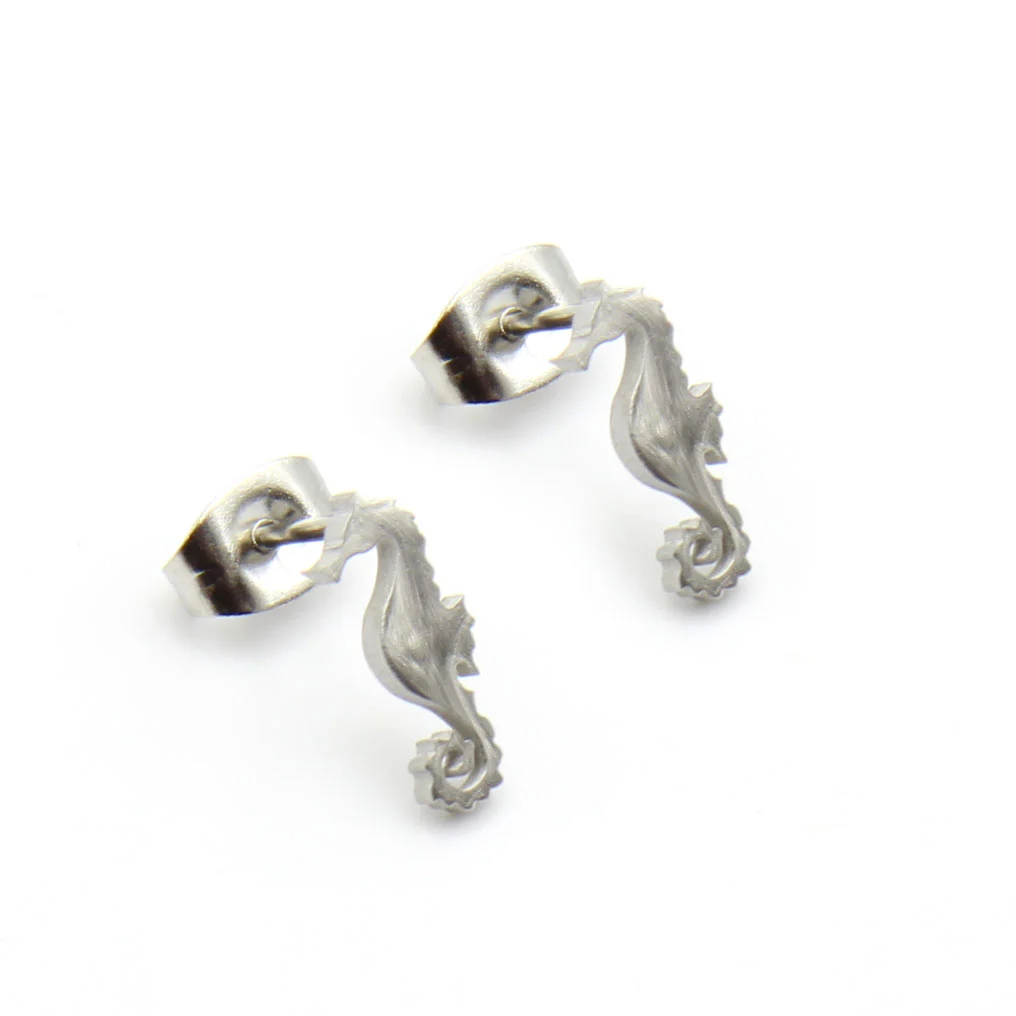 Aretes Acero Plateado Caballito de Mar Naturaleza