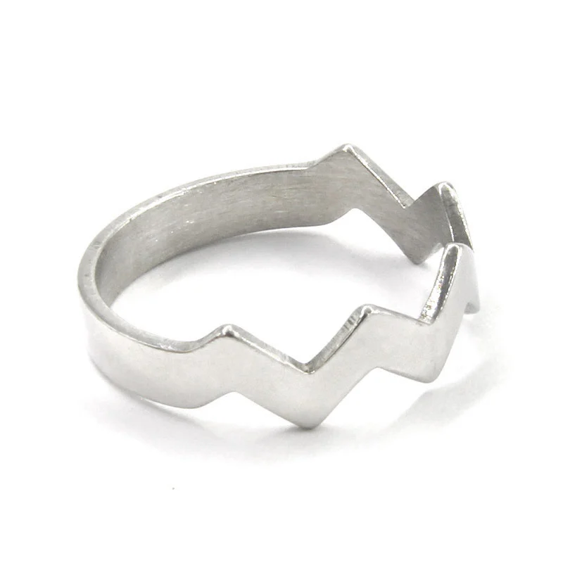 Anillo Acero Inoxidable Plateado Lineas Zigzag Lisa
