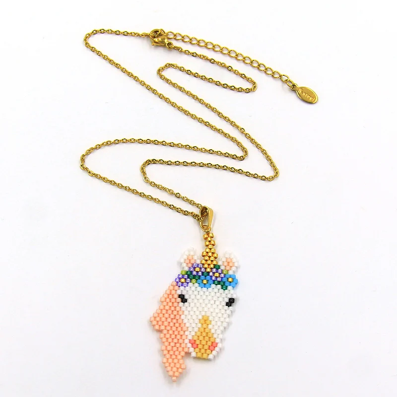 Collar Acero Dorado Unicornio Fantasía Miyuki