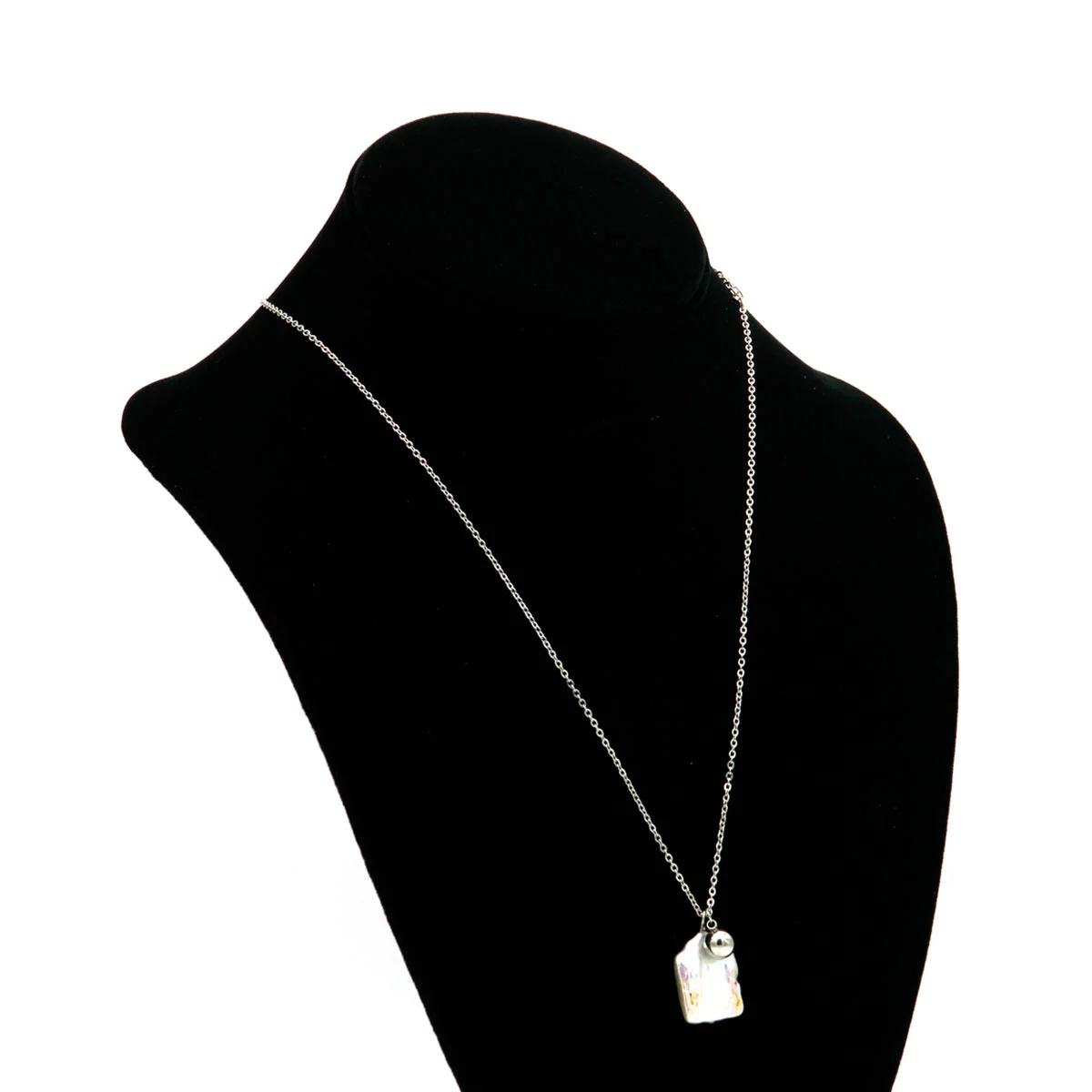 Collar Acero Inoxidable Plateado Perla Elegante Para Dama