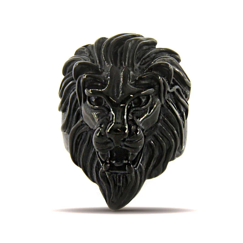 Anillo Acero Negro Hombre Cabeza Leon Poder Liderazgo