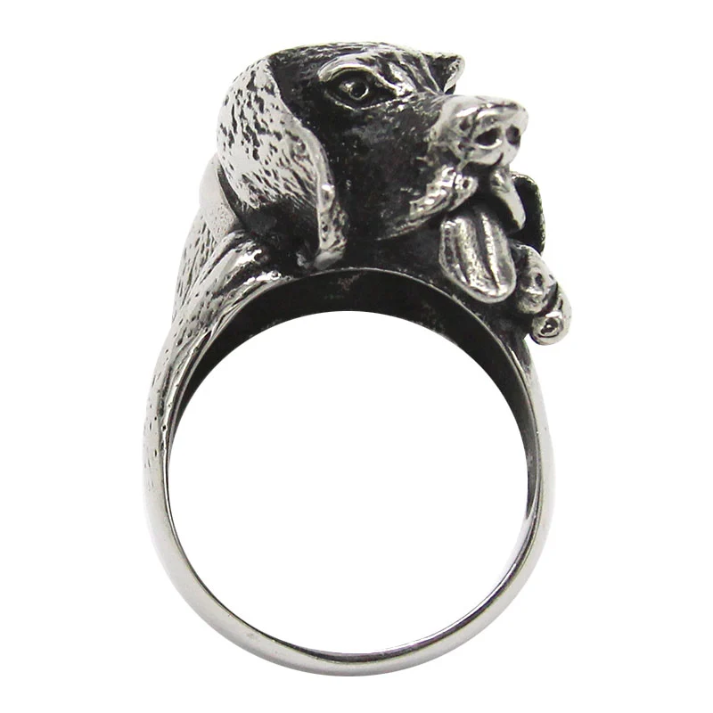 Anillo Acero Inoxidable Plateado Vintage Perro Sabueso