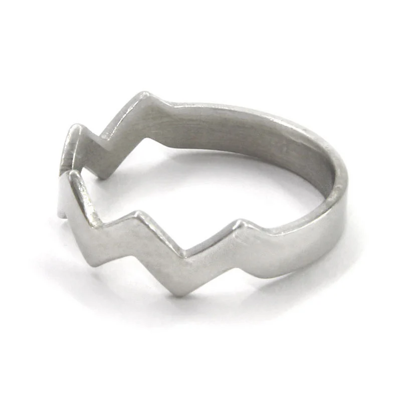 Anillo Acero Inoxidable Plateado Lineas Zigzag Lisa