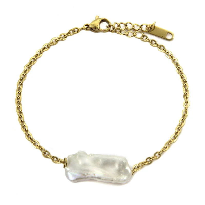 Pulsera Acero Dorado Perla de Rio Natural Buena Fortuna