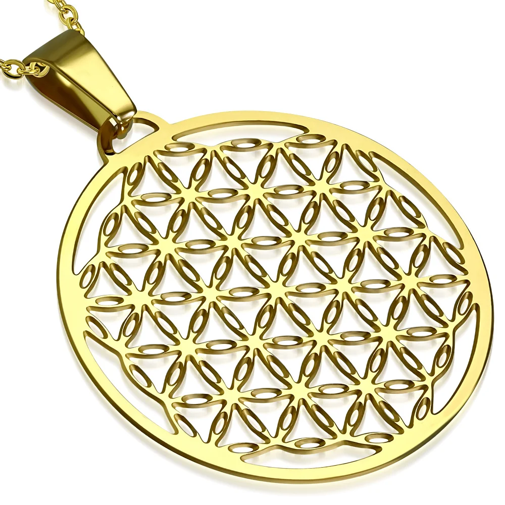 Dije de Acero Dorado Medallón Flor de la Vida