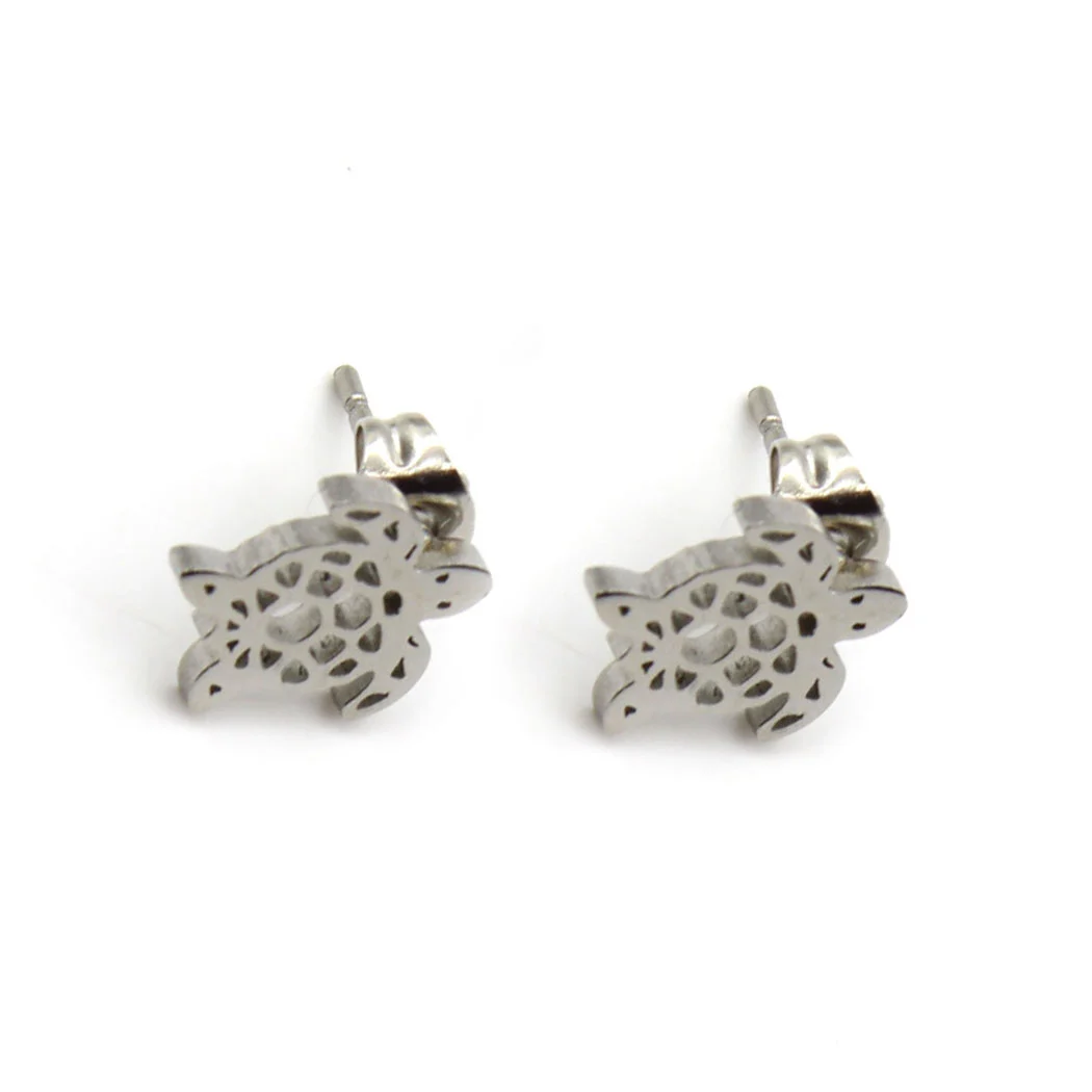 Aretes Acero Plateado Tortuga Reptil Naturaleza