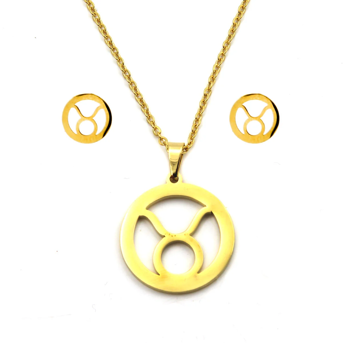Set Joyeria Acero Dorado Signo Zodiacal Tauro Horoscopo