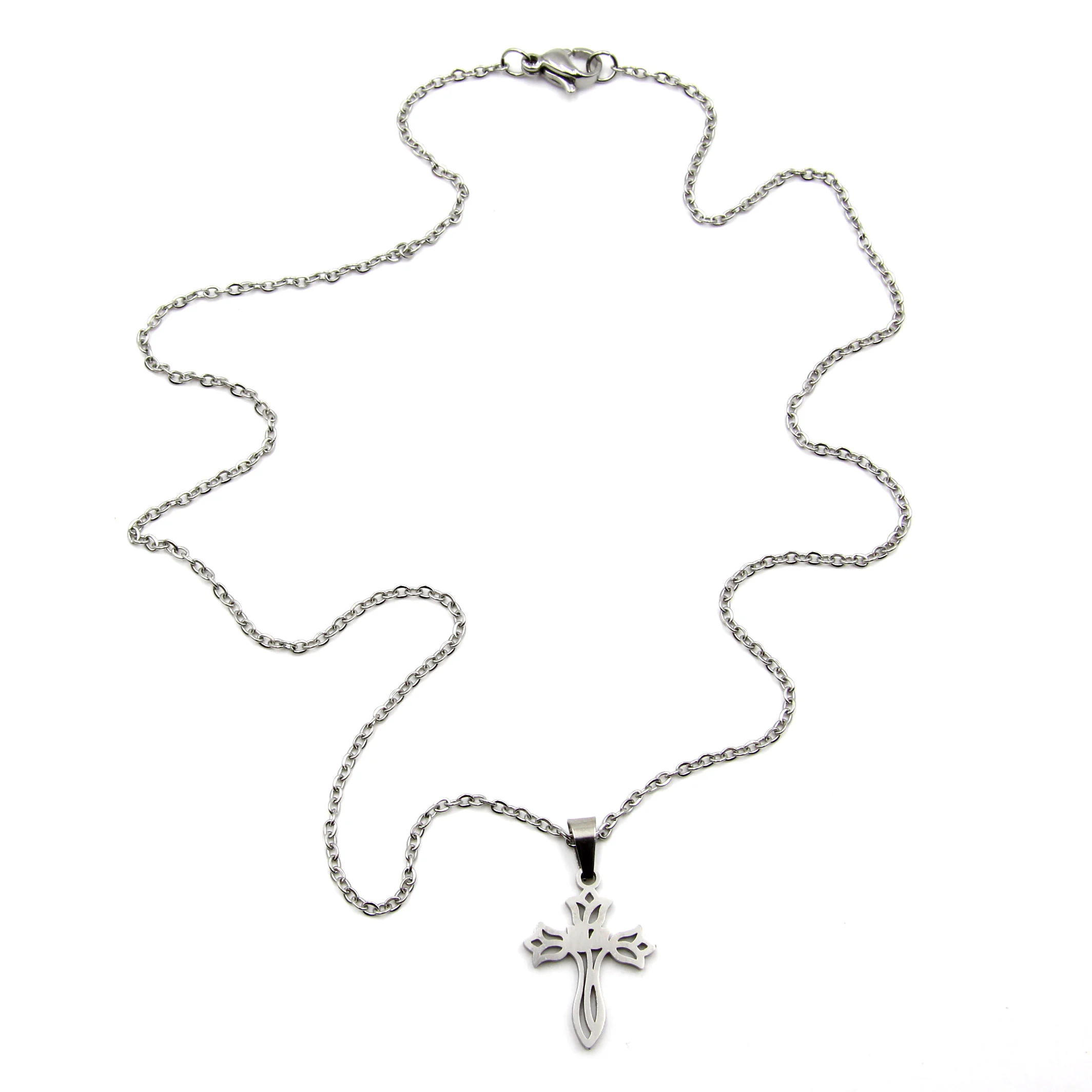 Set Joyeria Acero Plateado Cruz Artística Religión