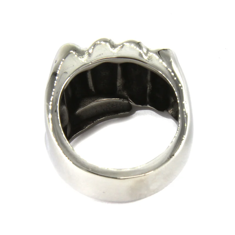 Anillo Acero Plateado Hombre Puño Rudo Calavera Gema