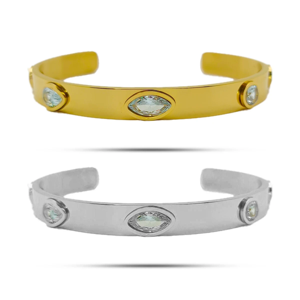 Pulsera Acero Inox Brazalete Ajustable Zirconias Claras