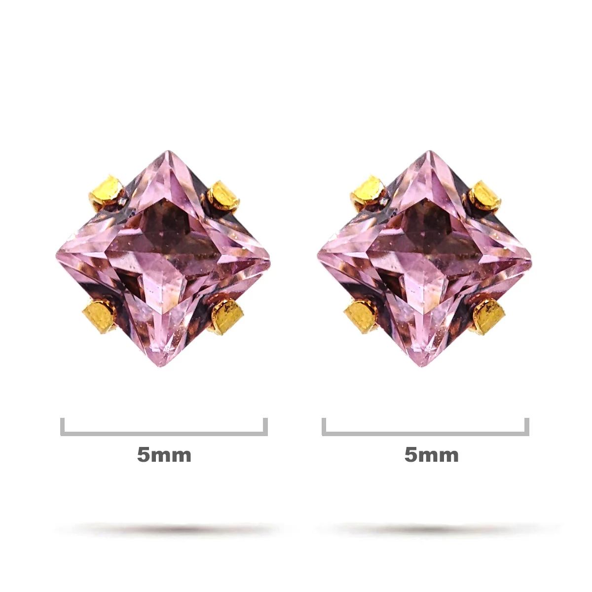 Aretes Acero Inox Dorado Tipo Broquel Cuadrado Rosa