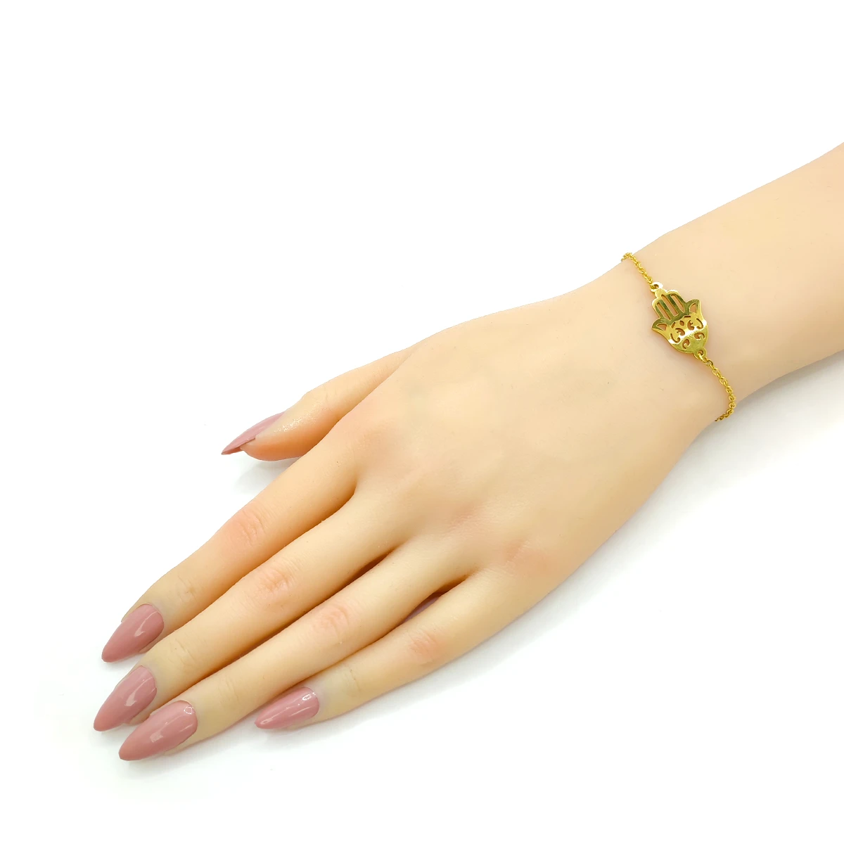 Pulsera Acero Inox Dorado Mano de Fatima Hamsa Sencilla