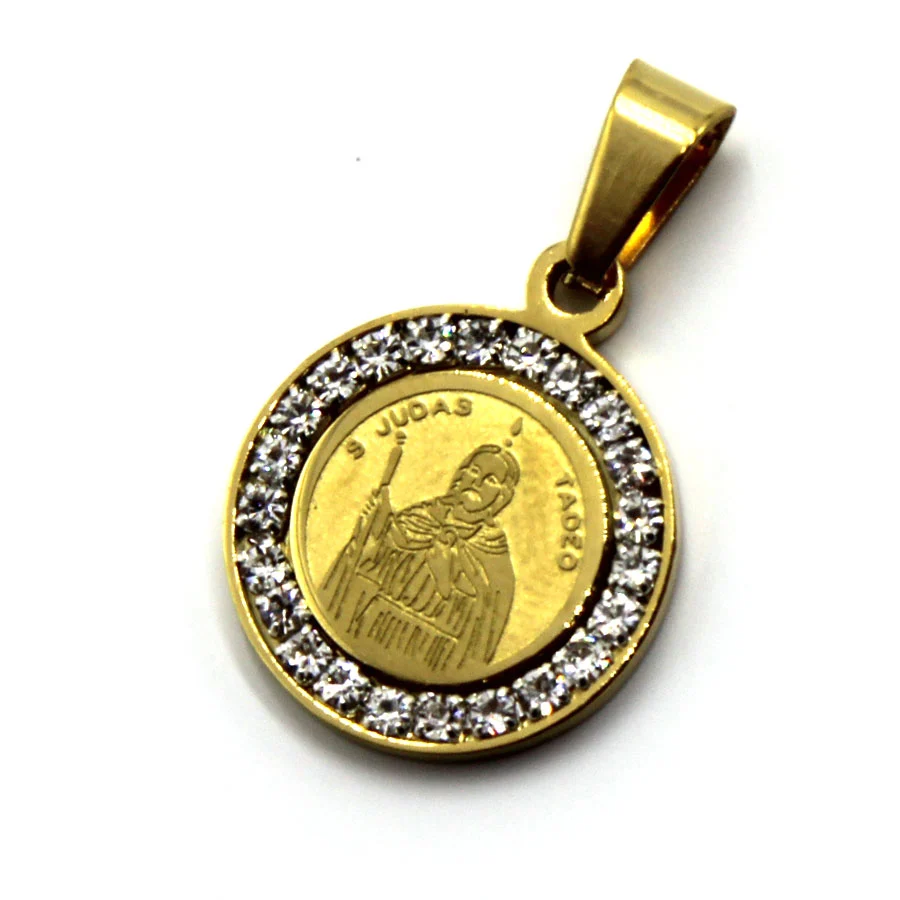 Dije Acero Dorado Medalla San Judas 16 mm Zirconia