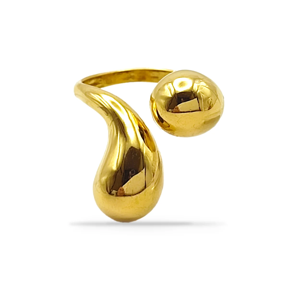Anillo Acero Dorado Gota Cayendo Irregular Gruesa Chunky