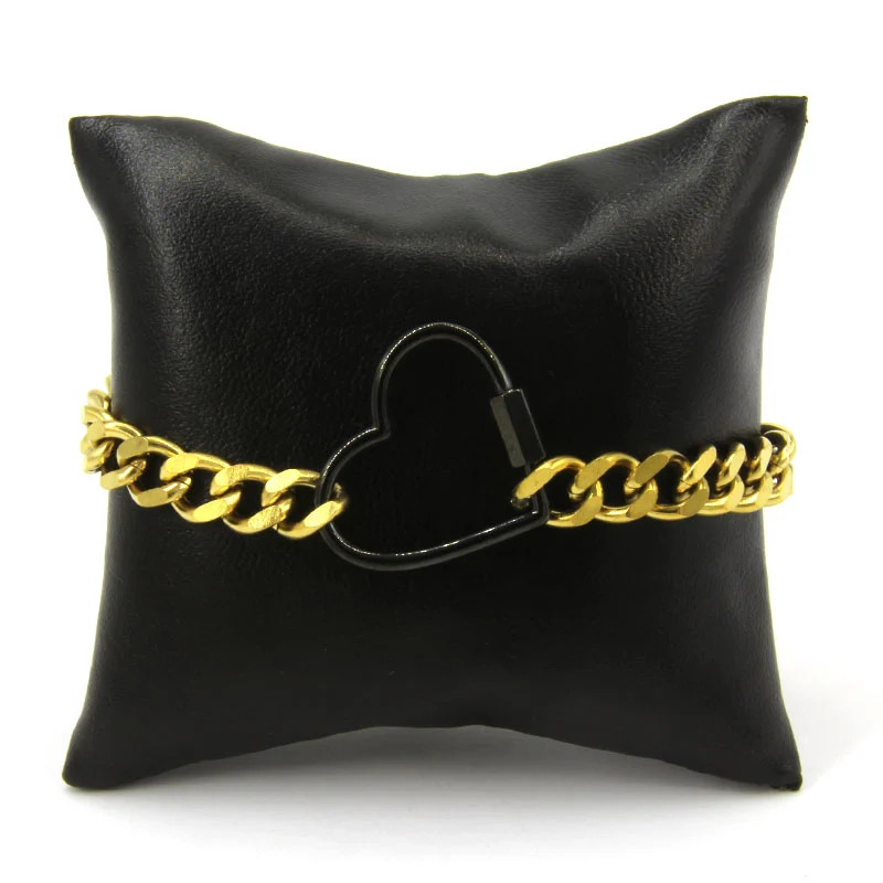 Pulsera Acero Dorado Eslabon Cubano Broche Corazon