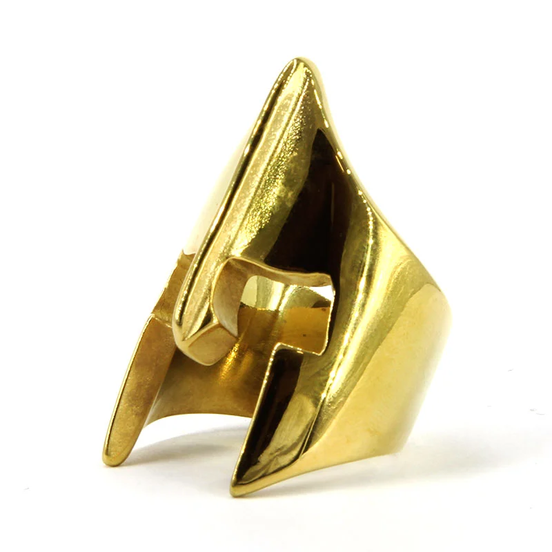 Anillo Acero Dorado Hombre Casco Gladiador Espartano