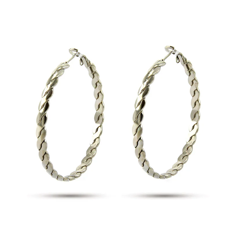Aretes Acero Plateado Tipo Arracada Trenzado Hueca 45mm