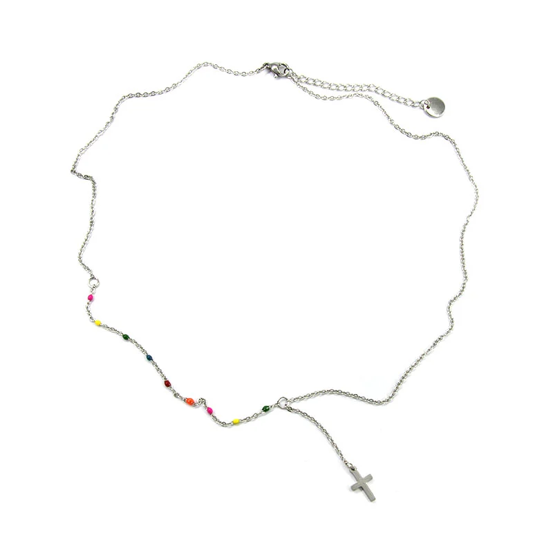 Collar Acero Plateado Cruz Latina Sencilla Color Alegre
