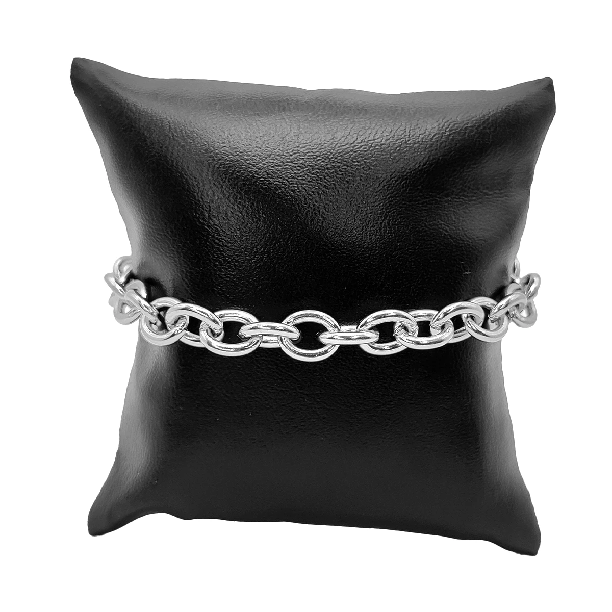 Pulsera Acero Plateado Esclava Eslabon Circular Grueso