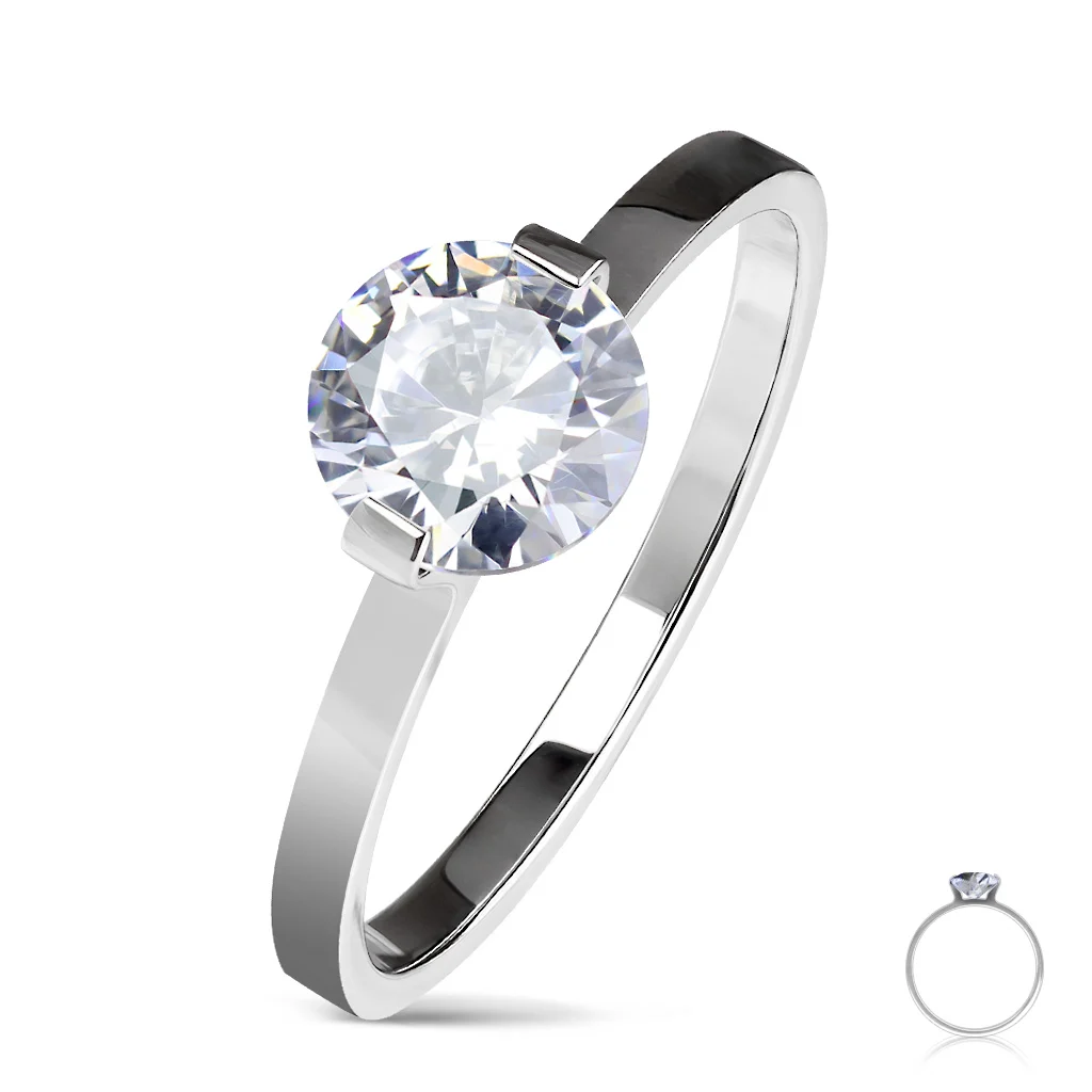 Anillo Acero Tipo Compromiso Shine Solitaire