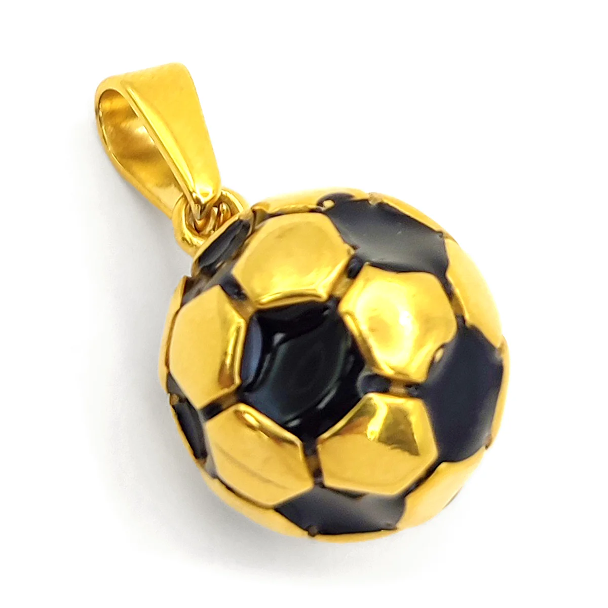 Dije Acero Inox Dorado Balón Fútbol Soccer Esmalte Negro