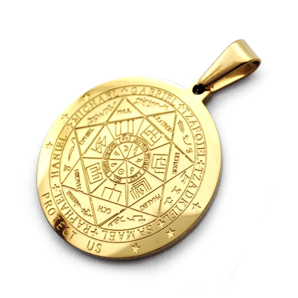 Dije Acero Inox Dorado Talismán Sello Siete Arcángeles