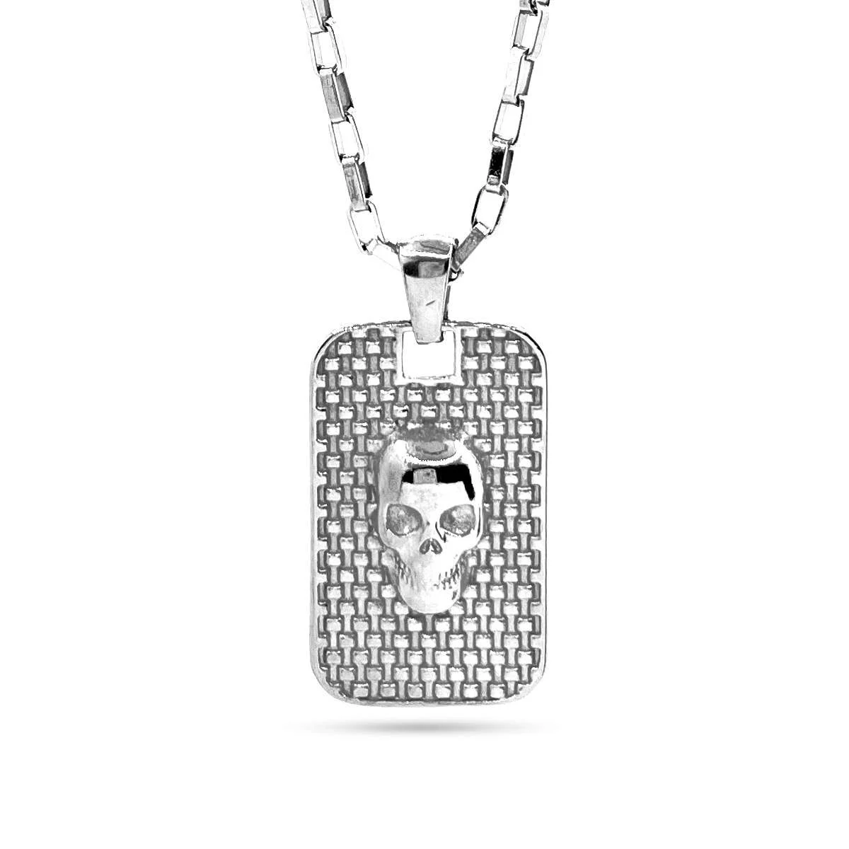 Collar Acero Plateado Placa Cráneo Calavera Real 26x16 mm